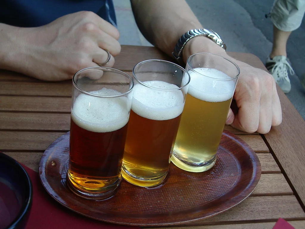 A tasting flight of Ambräusianum beers, Bamberg.