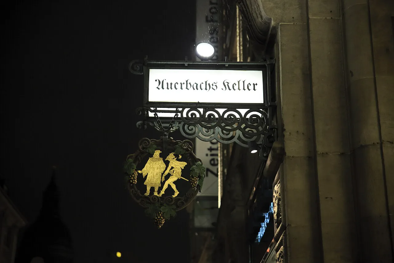The Auerbachs Keller sign at the entrance to Mädler Passage, Leipzig.