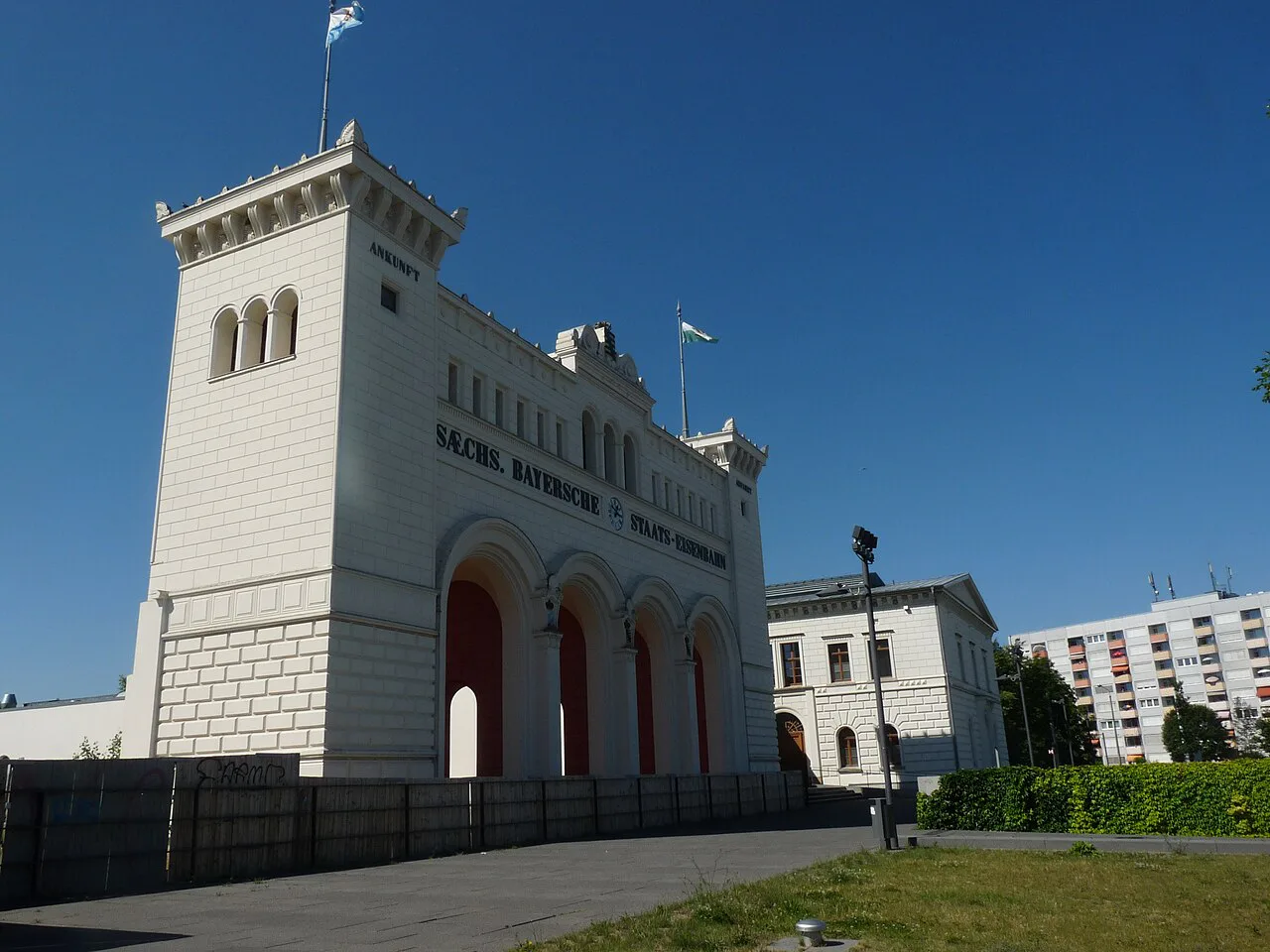 The surviving portico of the historic Bayerischer Bahnhof station building, Leipzig.