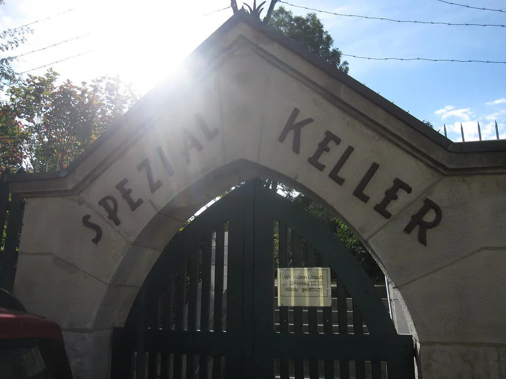 The gate of the Spezial Keller beer garden on Stephansberg, Bamberg.