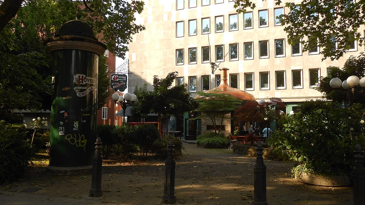 Beer garden of the Hövels restaurant and pub on Hiltropwall, Dortmund.