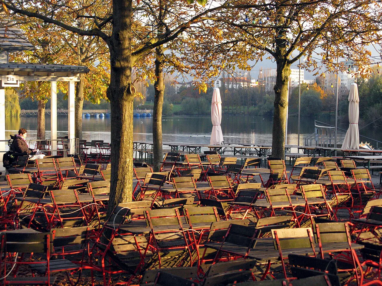 The Seepark beer garden in autumn, Freiburg im Breisgau.