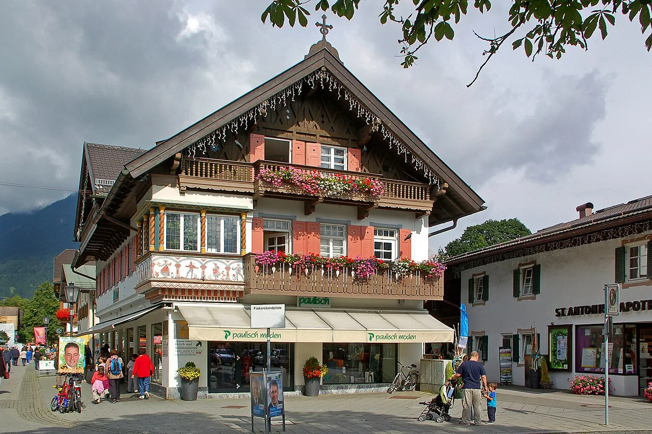 Painted houses in the pedestrian zone of Garmisch's old town.