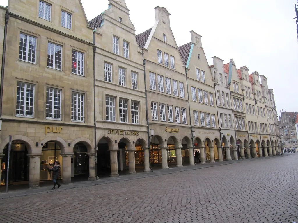 Gabled houses and arcades on Prinzipalmarkt, Münster.