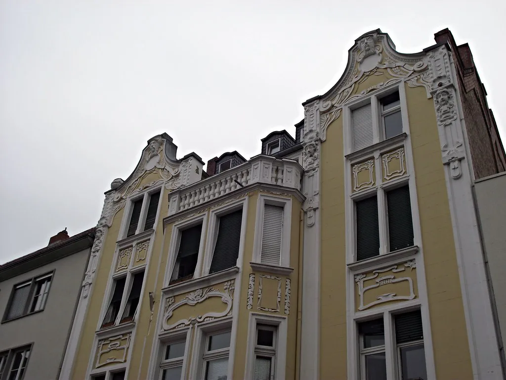 An ornate historic facade near the Marktplatz, Wiesbaden.