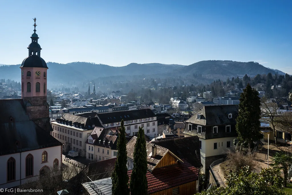 View over the town toward the Black Forest hills, Baden-Baden.