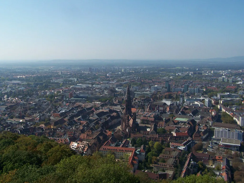 Freiburg's old town and Minster seen from the Schlossberg tower, Freiburg.
