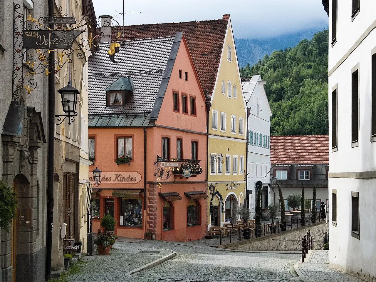 Historic houses along the Lechhalde in Füssen's old town.