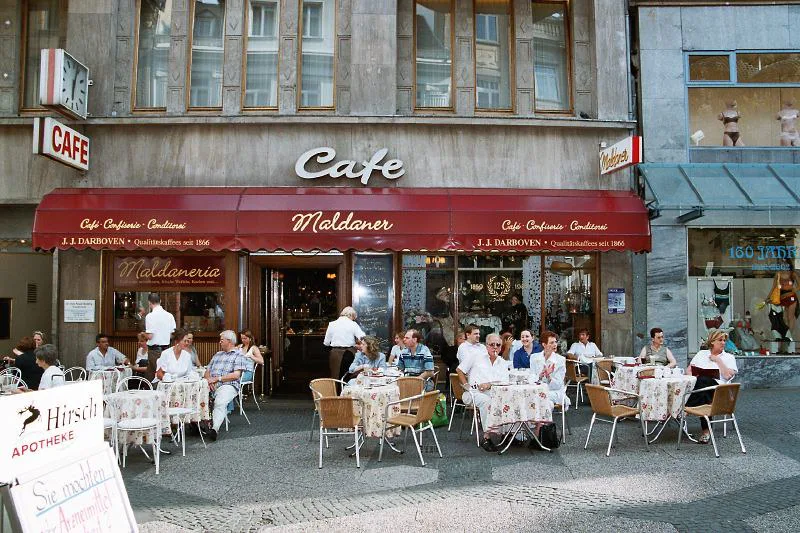 Outdoor tables at Café Maldaner, Wiesbaden.