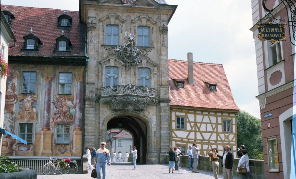 Painted facade and gate of the Old Town Hall, Bamberg.