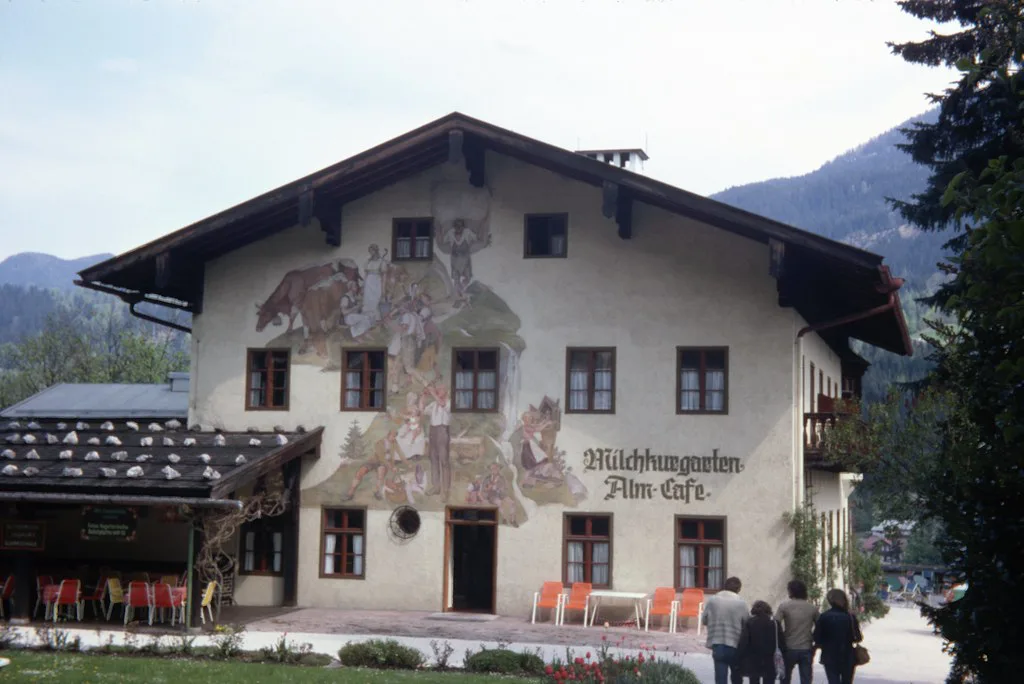 The Milchkurgarten café with its painted facade, Berchtesgaden.