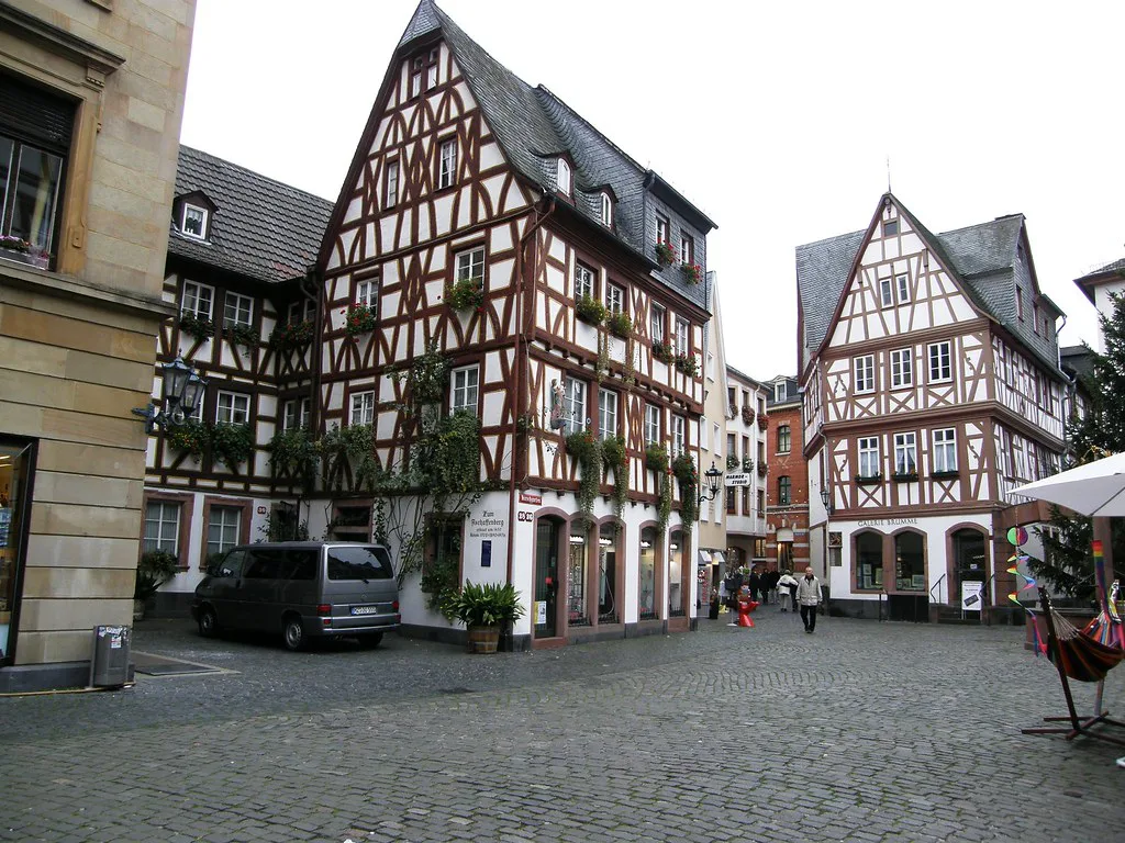 Half-timbered houses in the old town of Mainz.