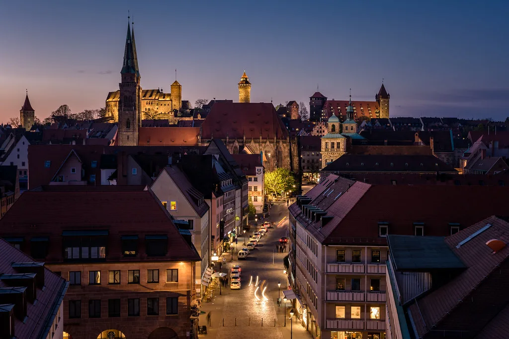 Nuremberg's old town and castle at blue hour.