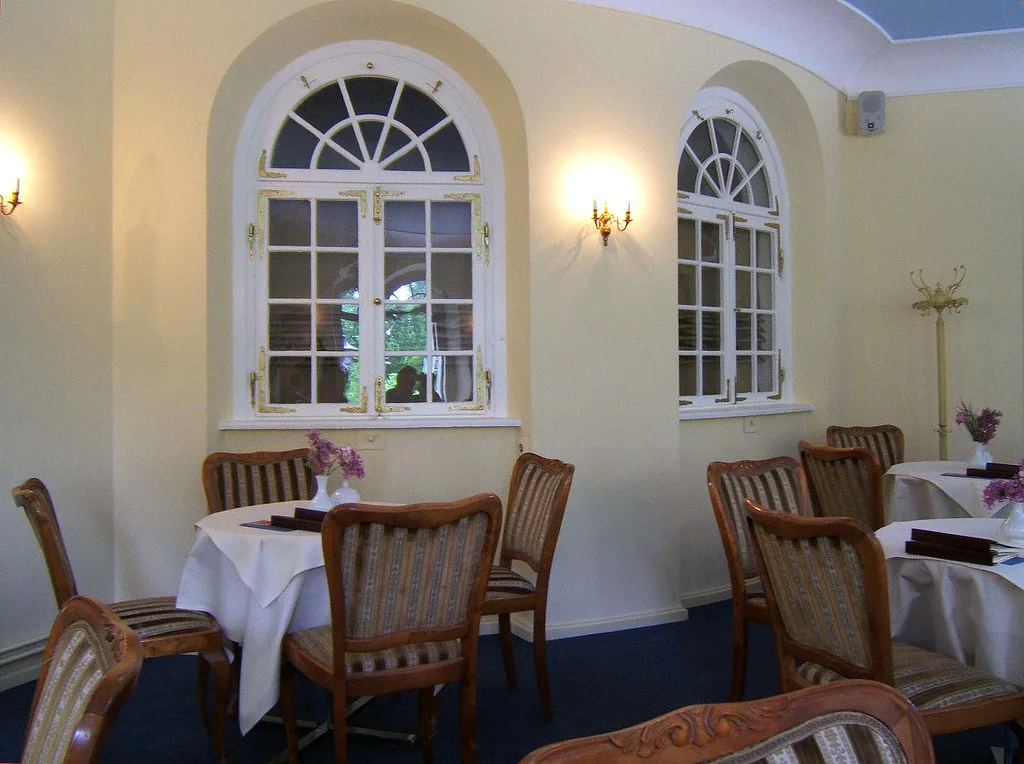 Dining room of the Dragon House café in Park Sanssouci, Potsdam.