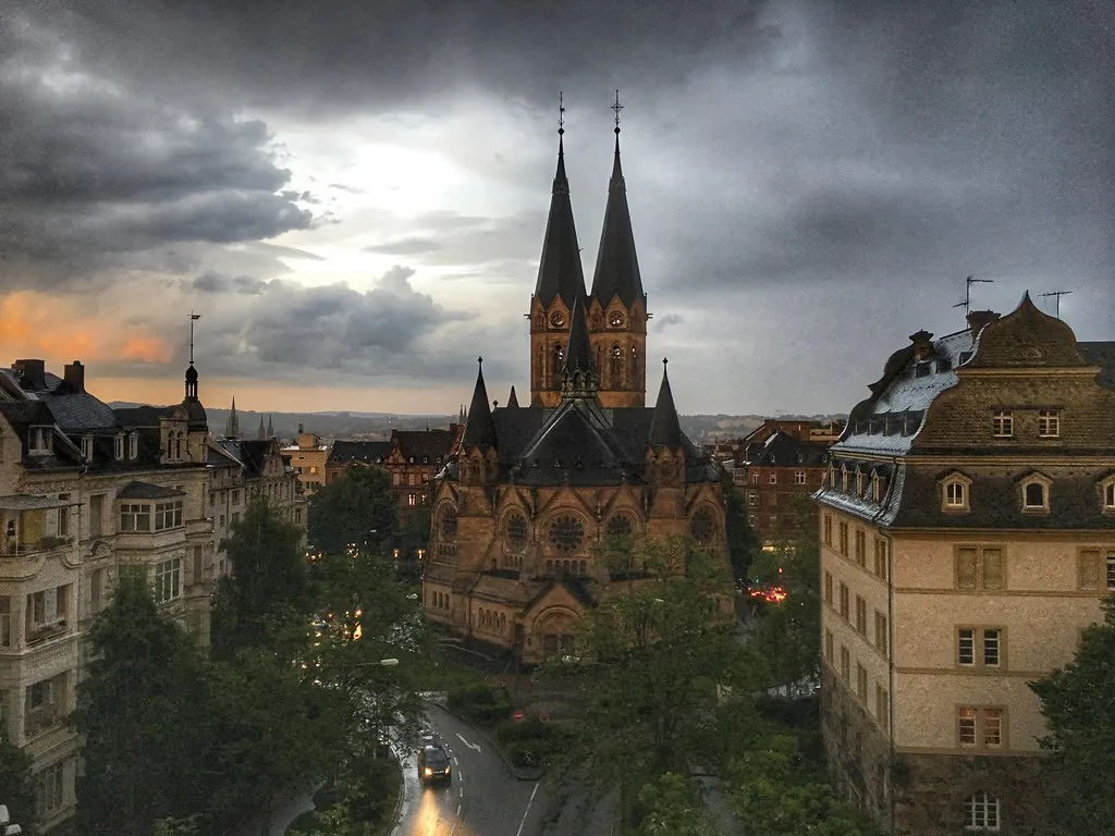 The Marktkirche under a stormy sky, Wiesbaden.