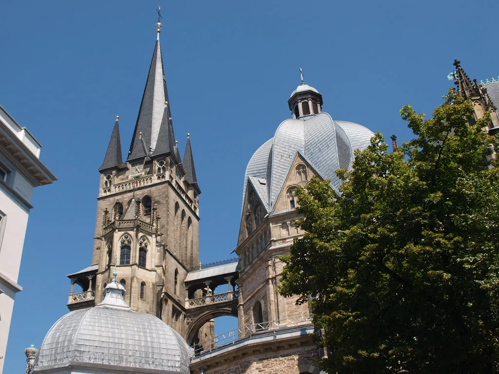 Aachen Cathedral's Gothic tower and domed octagon.
