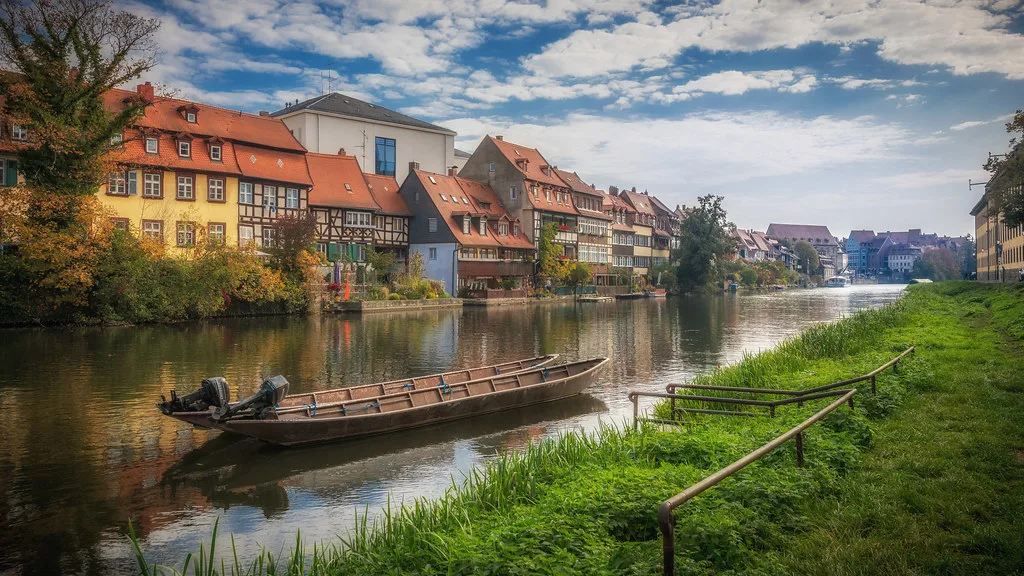 Boats on the Regnitz River below Bamberg's old town.