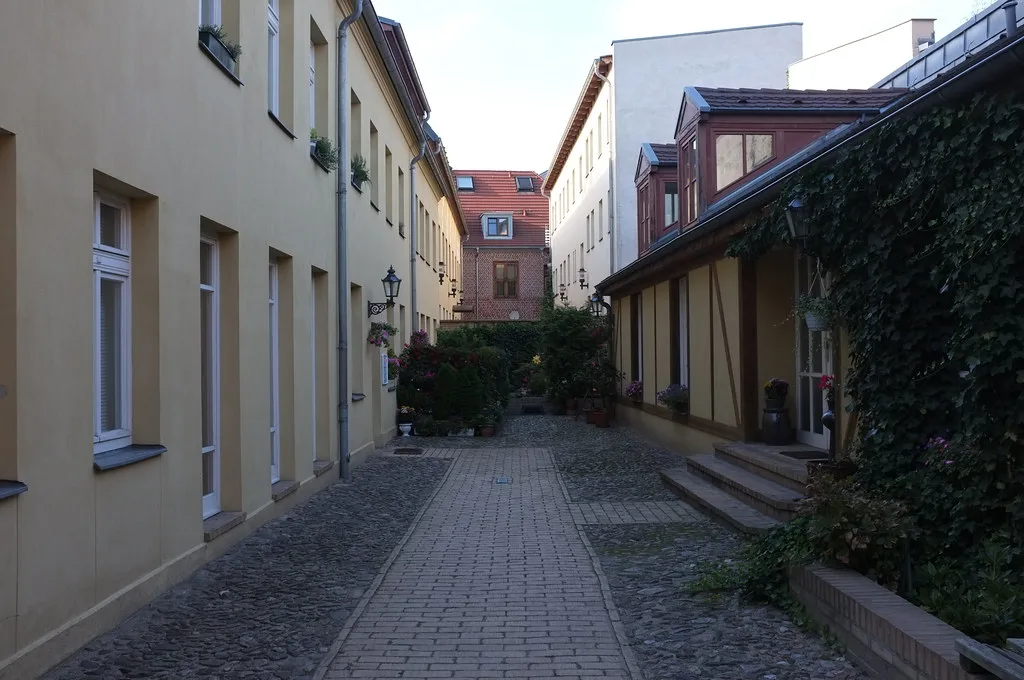 A quiet cobbled lane in Potsdam.