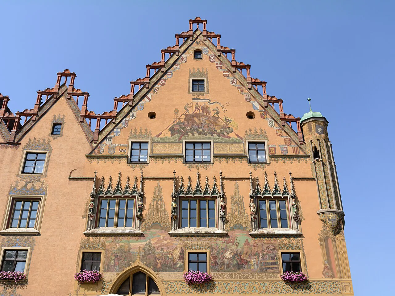 The painted south facade of Ulm City Hall, Ulm.