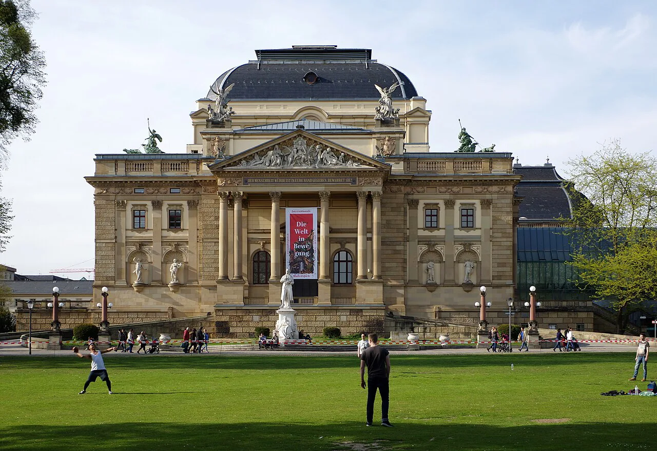 The Hessian State Theater beside the Bowling Green, Wiesbaden.