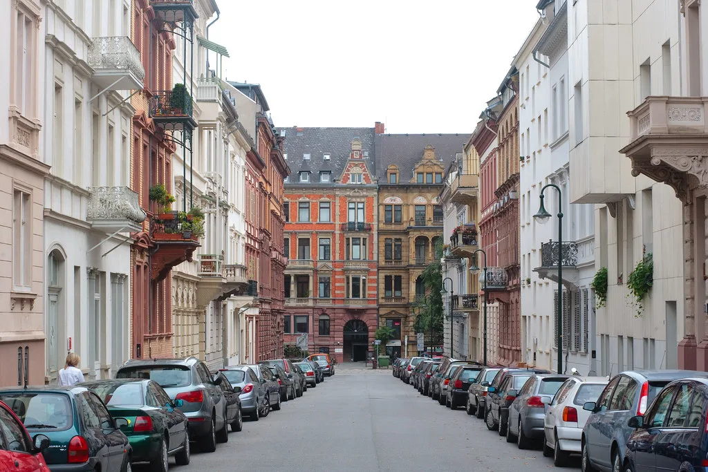 A street of 19th-century townhouses in Wiesbaden.