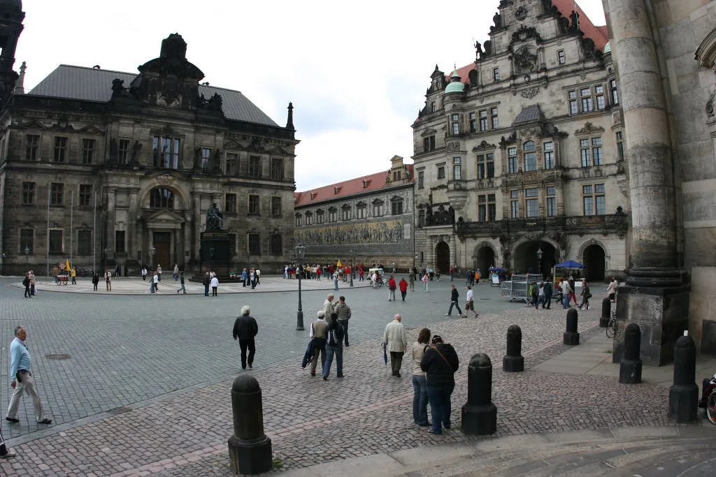 Schlossplatz and the Dresden Castle in the old town, Dresden.