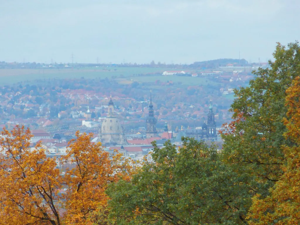 Autumn view over Dresden and the Elbe valley from the Wachwitz hillside near Pillnitz, Dresden.
