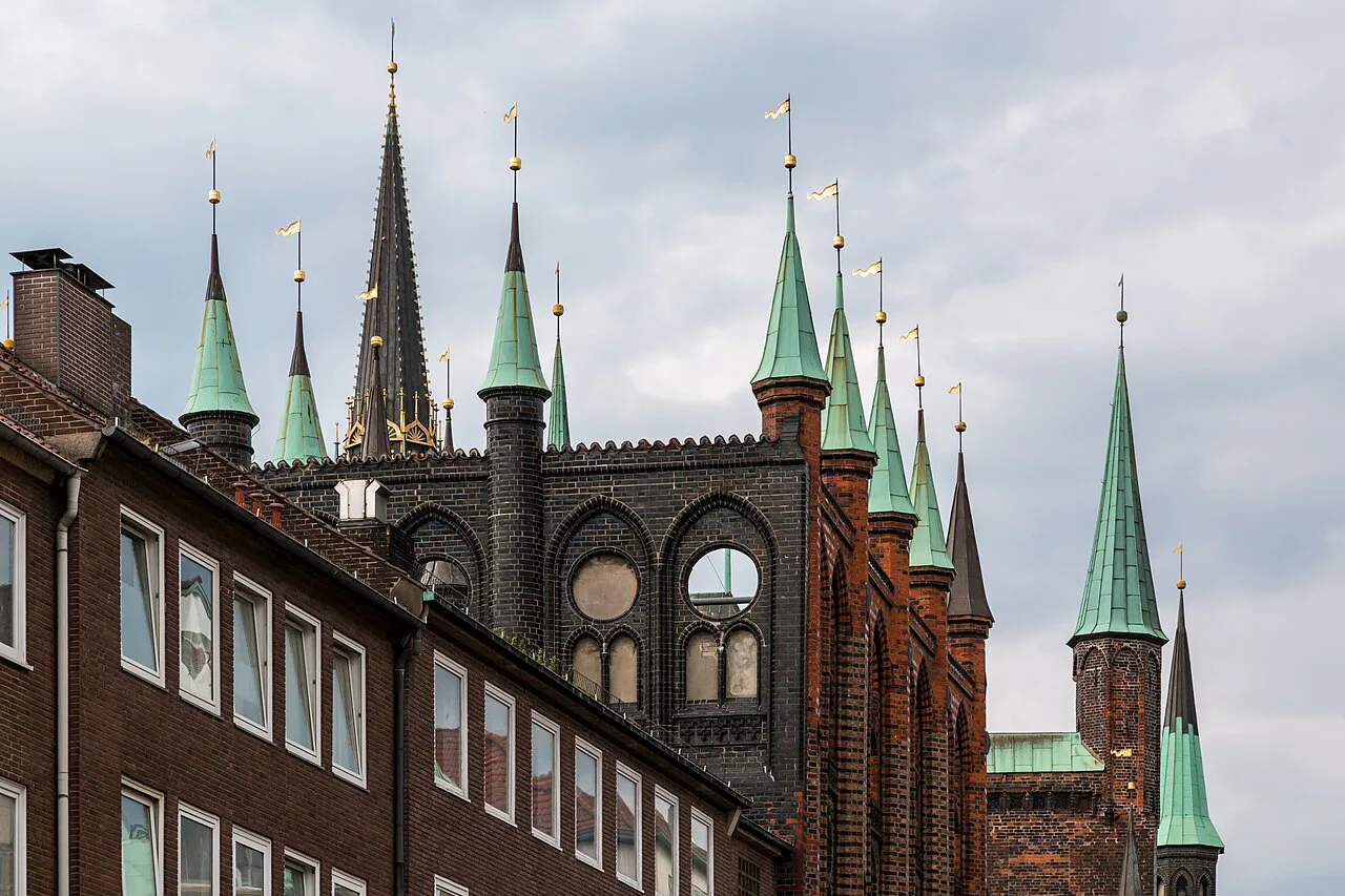The spired facade of Lübeck Town Hall.