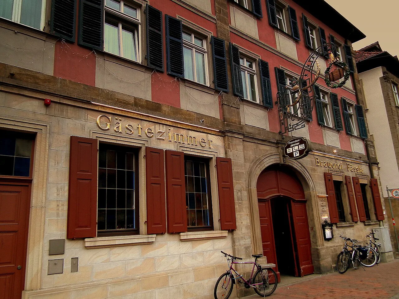 The Gästezimmer entrance of Brauerei Fässla, Bamberg.