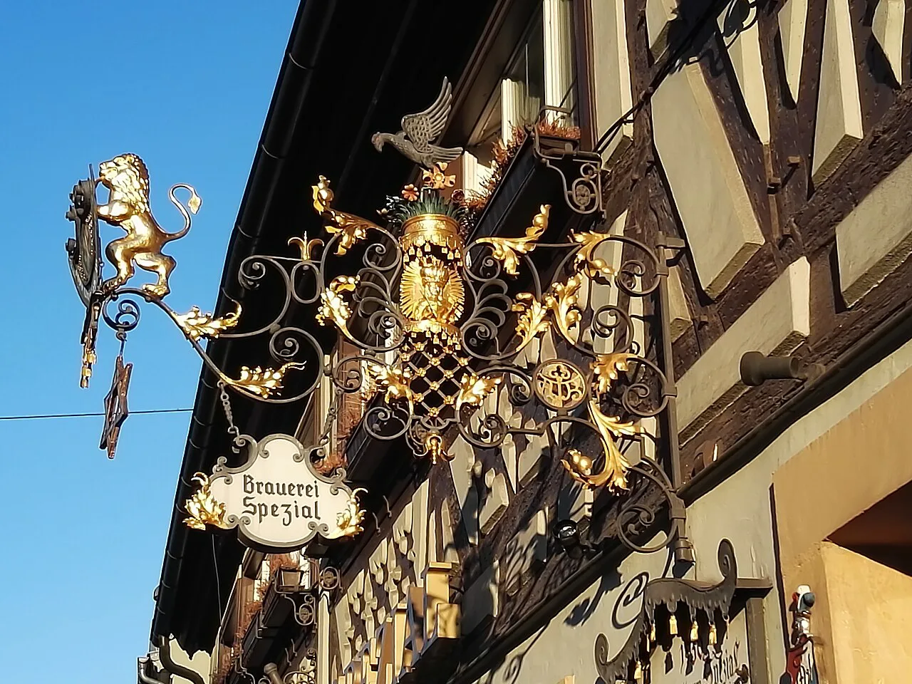The ornate hanging sign of Brauerei Spezial, Bamberg.