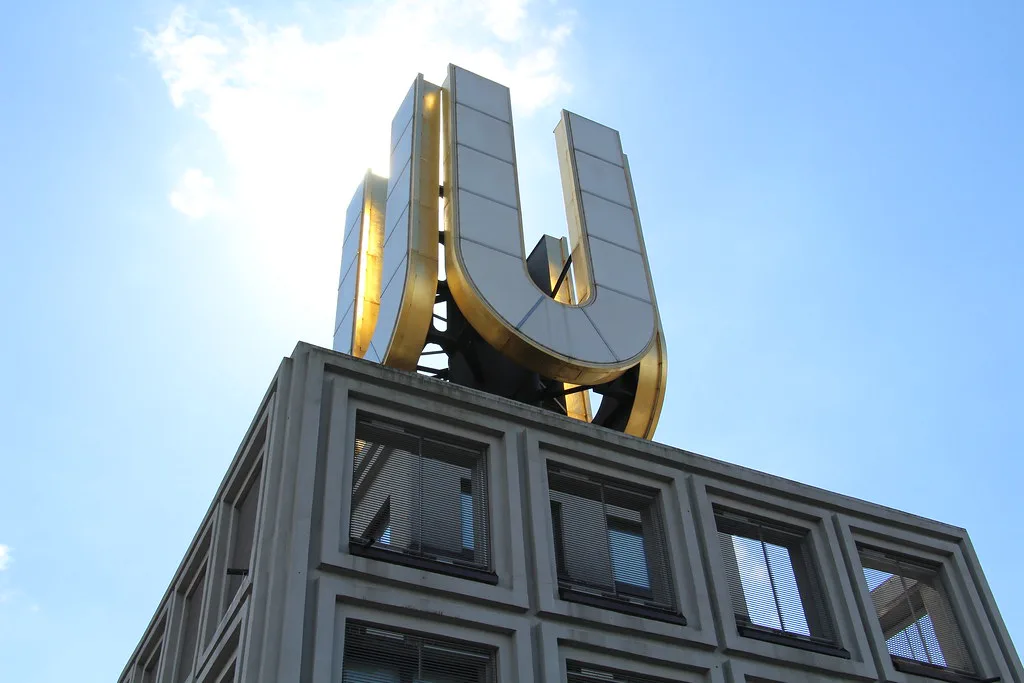 The golden U on top of the former Union Brewery building, Dortmund.