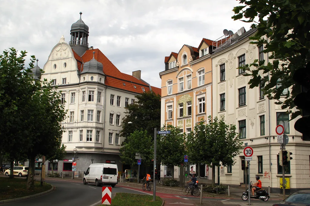 Historic apartment buildings on Borsigplatz, Dortmund.