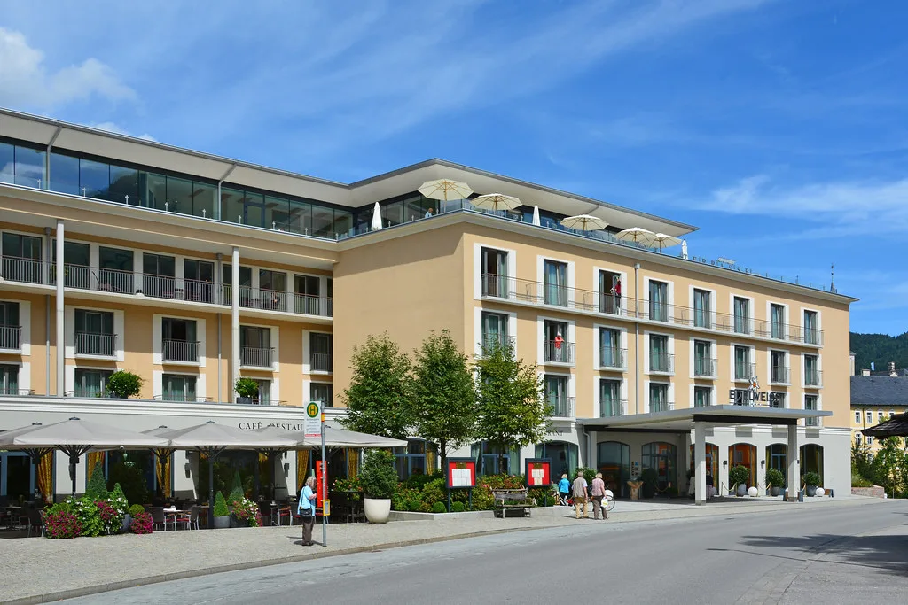 Hotel Edelweiss and its terrace in central Berchtesgaden.