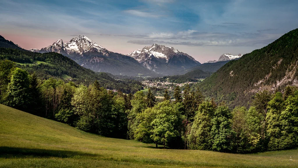 Meadows and Alpine peaks of the Berchtesgadener Land.