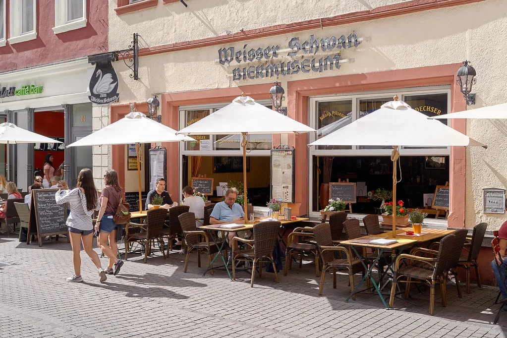 Terrace of the Weisser Schwan restaurant, Heidelberg.
