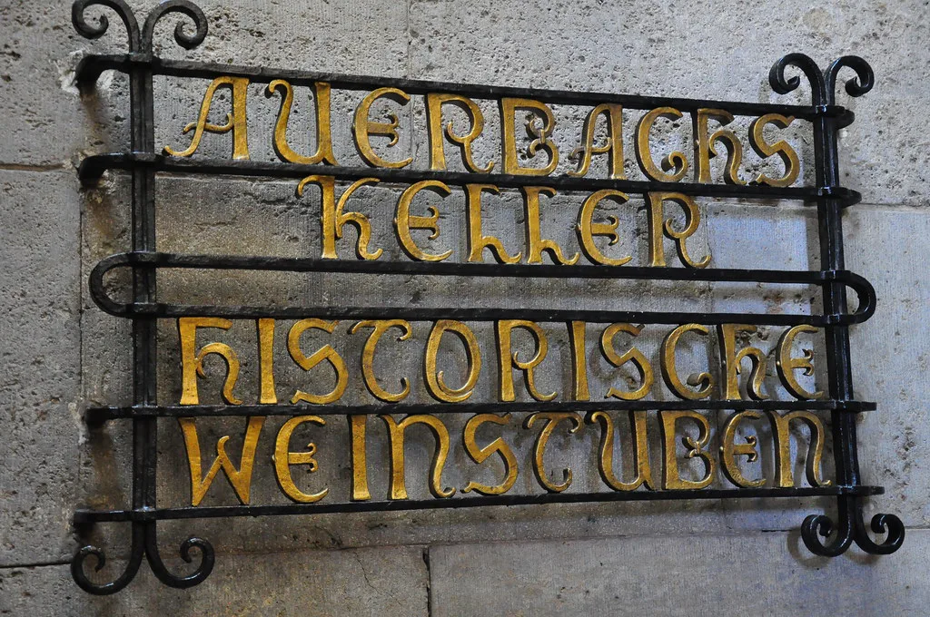 The wrought-iron sign of Auerbachs Keller, Leipzig.
