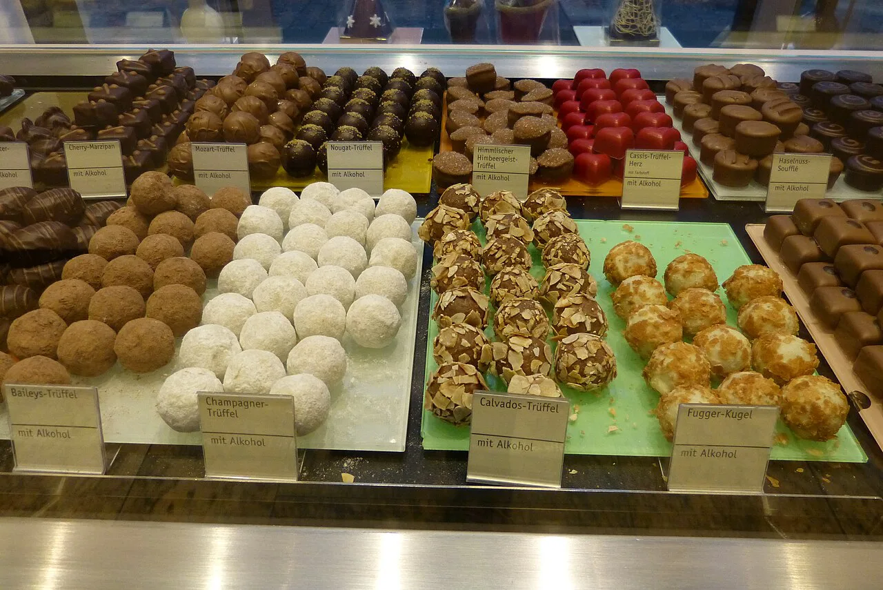Pralines and truffles on display at Café Dichtl, Augsburg.