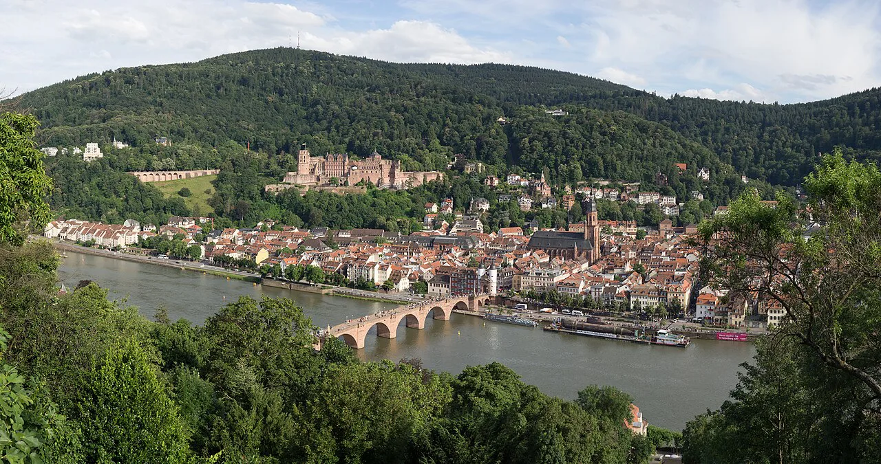 Heidelberg old town and castle seen from the Philosophers' Walk, Heidelberg.