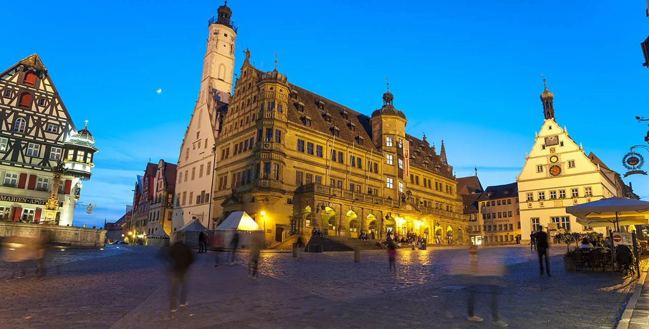 The Market Square at blue hour, Rothenburg ob der Tauber.