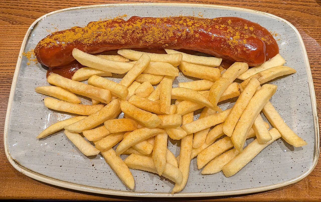 Currywurst with fries, Hamburg.