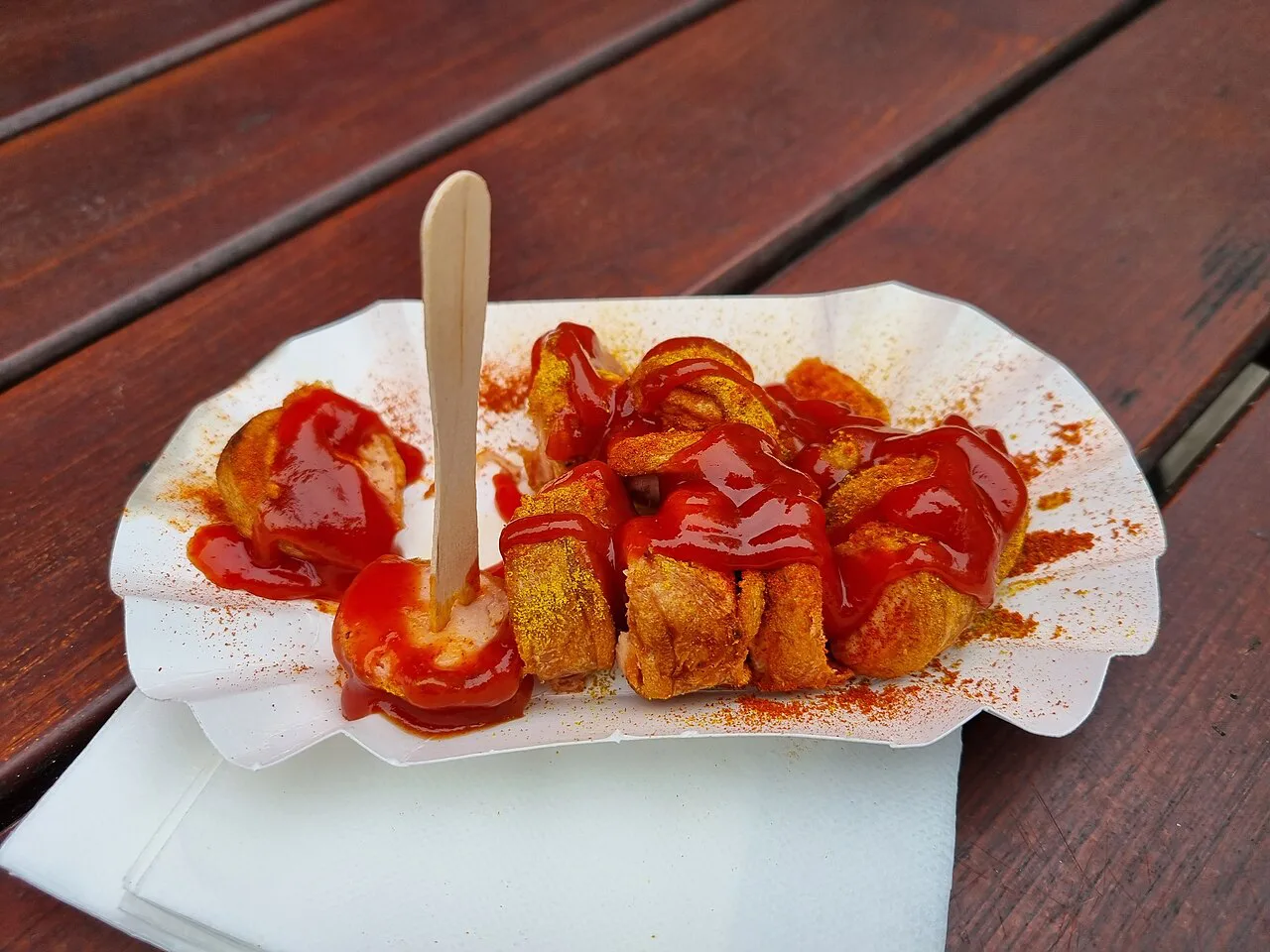 Currywurst with curry ketchup in Berlin.