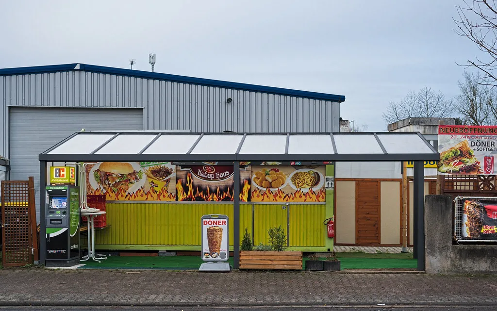 A döner kebab kiosk, Frankfurt.