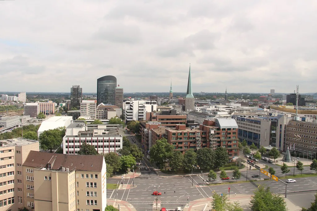 Dortmund city center seen from the Dortmunder U viewpoint.