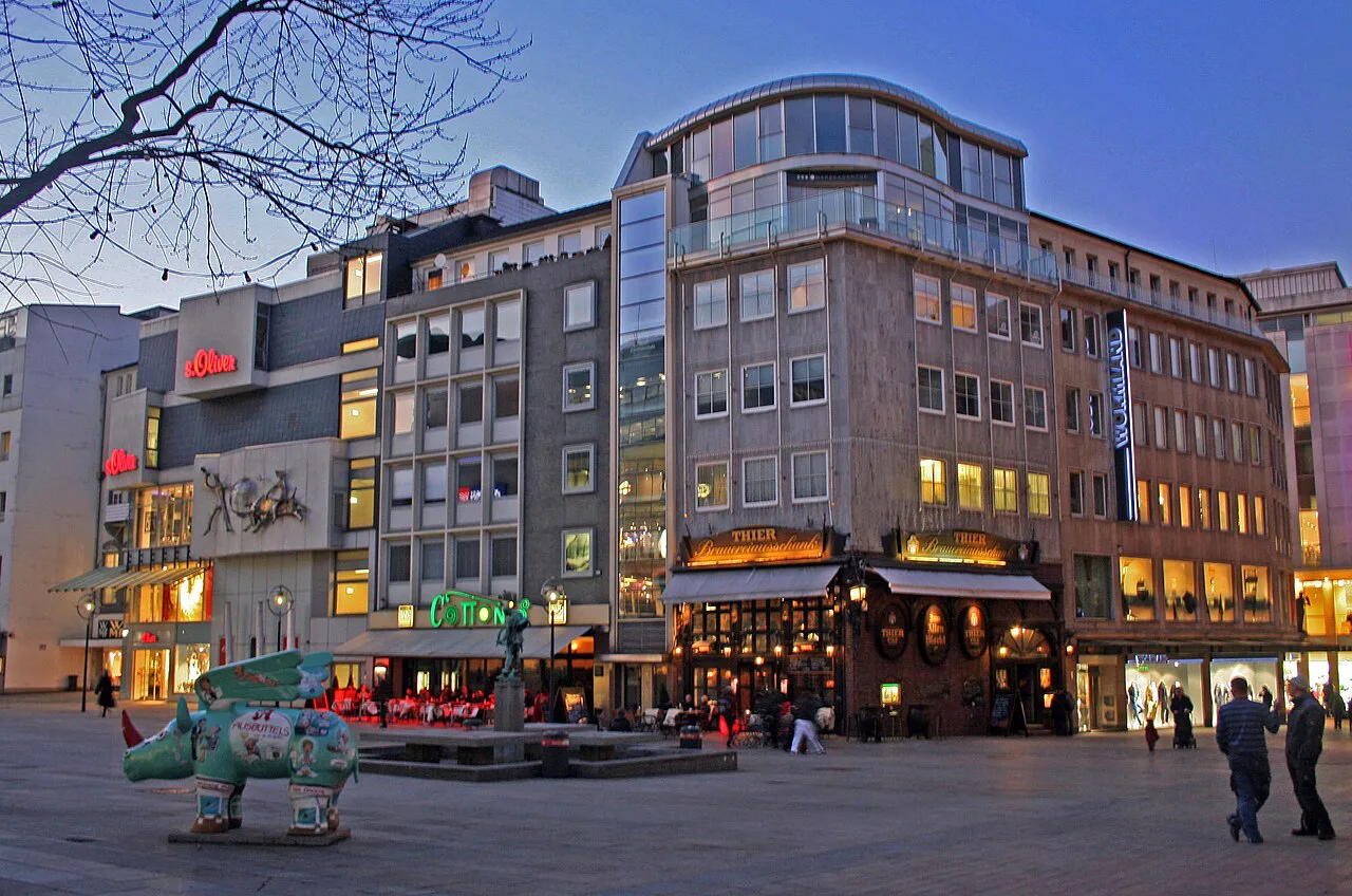 North side of the Alter Markt at dusk, Dortmund.