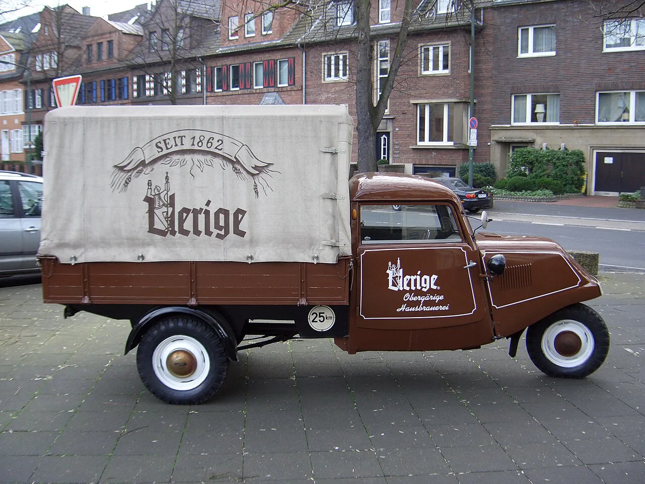 A vintage delivery van in Uerige brewery livery, Düsseldorf.