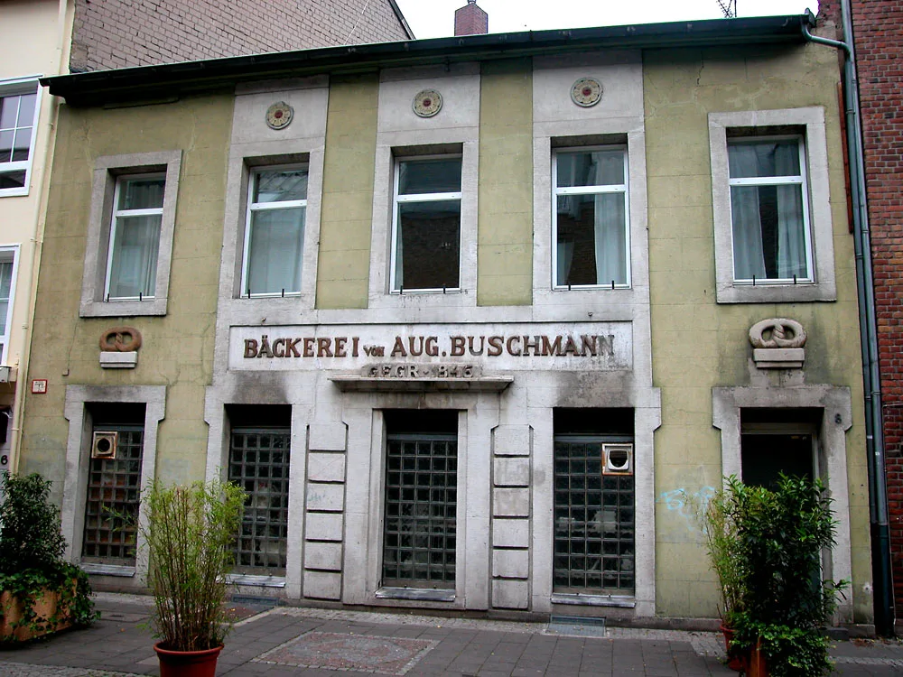 Historic Aug. Buschmann bakery building on Akademiestraße, Düsseldorf Altstadt.