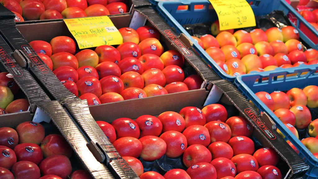 Crates of tomatoes at the Carlsplatz market, Düsseldorf.