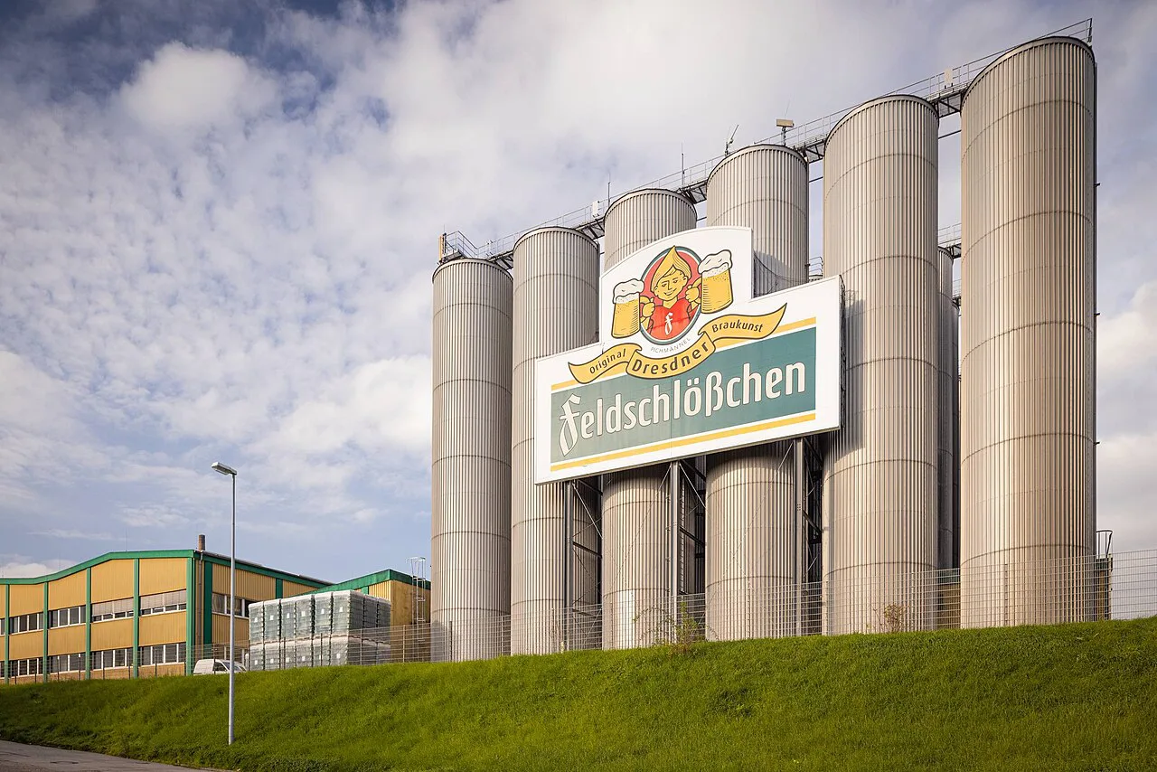 The Feldschlößchen brewery silos in Dresden-Coschütz.