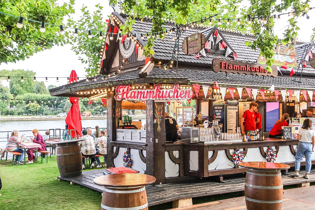 A Flammkuchen stand at the Mainfest in Frankfurt.