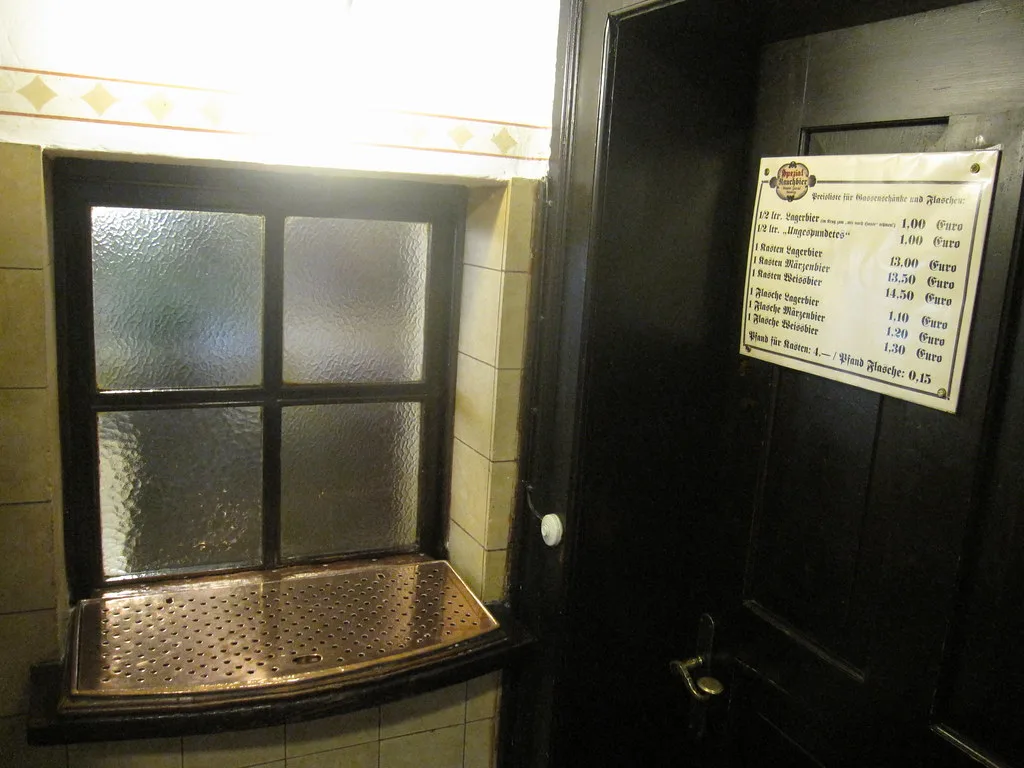 The taproom door at Brauerei Spezial, Bamberg.